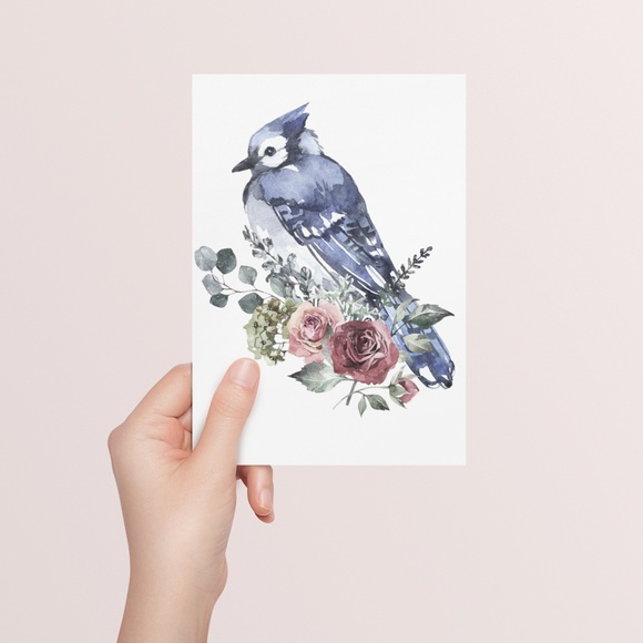 Blue Jay Bird Watercolor Wall Art Print Poster Unframed - Picture 8 of 17